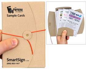 Samples cards of parking permit sticker materials