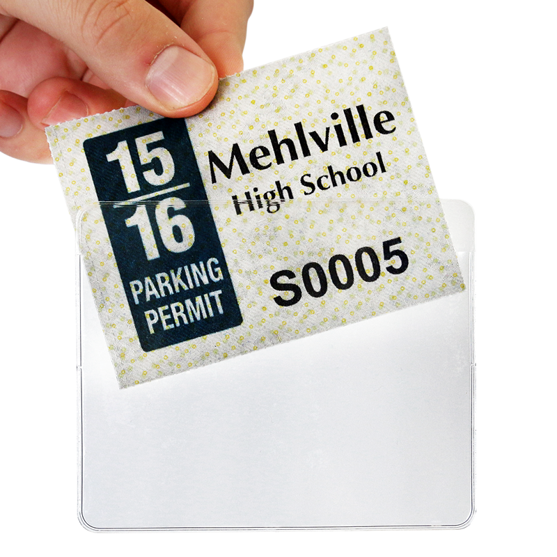 The Horizontal Vinyl Holder for inside the window is perfect for holding an  id card or parking permit insert. Stick the holder inside your car facing