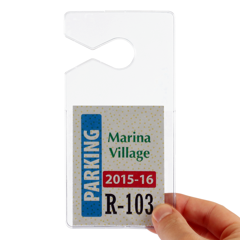 2 Pack - Clear Parking Permit Holder - Durable Vertical Parking Lot Pass  Rear View Mirror Hanger - for Small Stickers and Passes - for Car or Truck  by